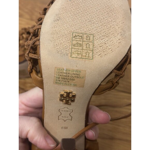 Tory Burch Helena Mesh 110mm Lace Up Pumps Heels Brown leather Strap Size 8 - Picture 15 of 16